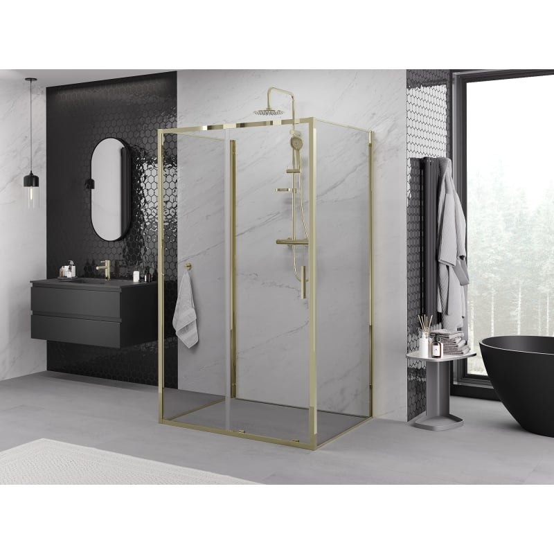 Mexen Exo-S 3S cabina doccia 3 lati scorrevole 145 x 110 cm, trasparente, oro - 8151-145-110-50-00-3S