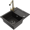 Mexen Enzo fregadero de granito de 1 seno con escurridor y grifo de cocina Duero, negro/dorado metálico - 6506-75-671600-50-B