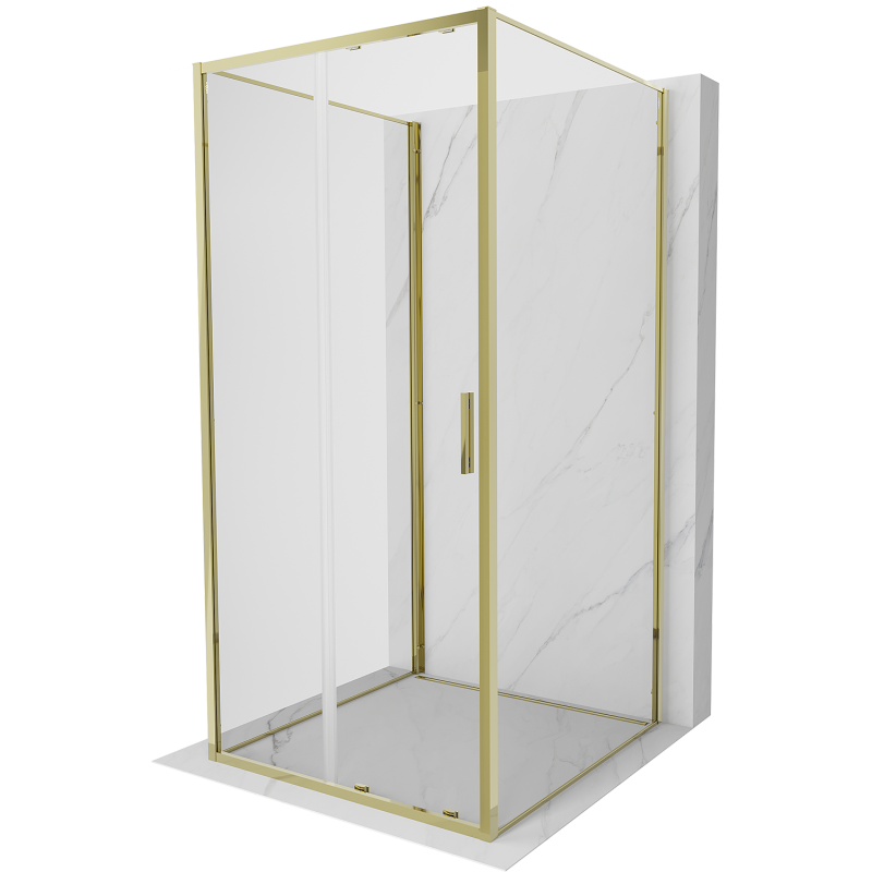 Mexen Exo-3S 3-sienu bīdāmās dušas kabīne 120 x 120 cm, caurspīdīga, zelta - 8151-120-120-50-00-3S