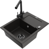 Mexen Enzo 1-bowl granite sink with drainer and Duero kitchen tap, black/gold metallic - 6506-75-671600-70-B