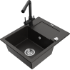 Mexen Enzo fregadero de granito de 1 seno con escurridor y grifo de cocina Duero, negro/dorado metálico - 6506-75-671600-70