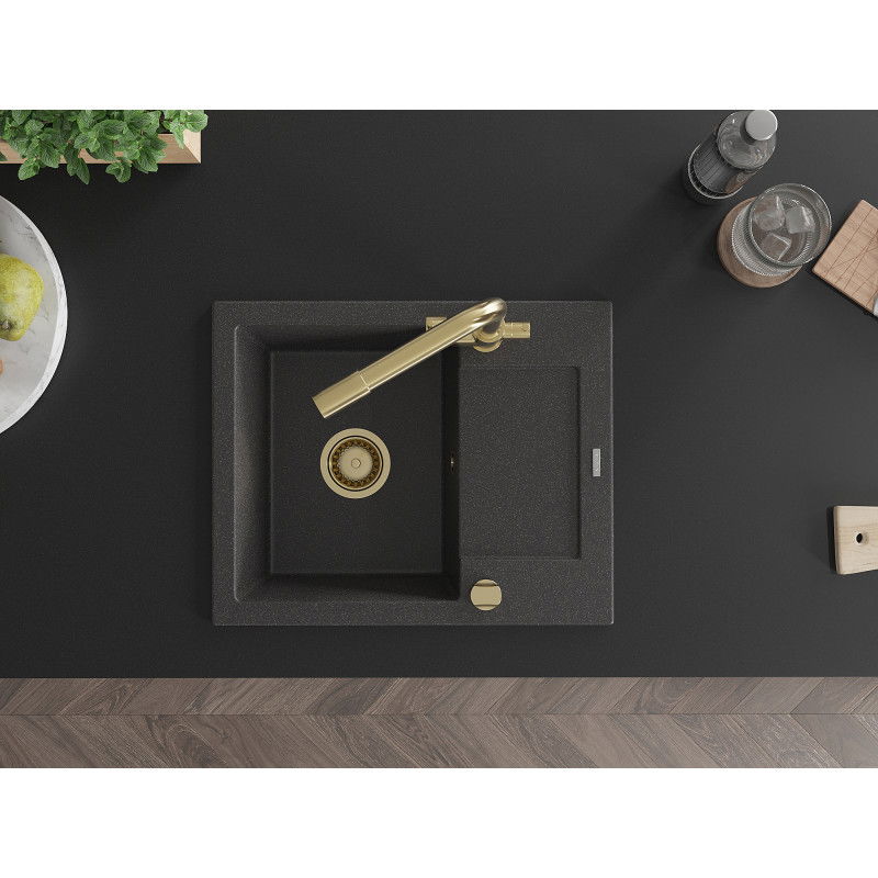 Mexen Enzo Granit-Spullsteen mat enger Schoss an enger Kichekran Duero, schwaarz gesprenkel - 6506-76-671600-50