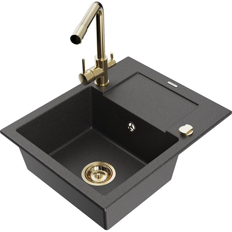 Mexen Enzo Granit-Spullsteen mat enger Schoss an enger Kichekran Duero, schwaarz gesprenkel - 6506-76-671600-50