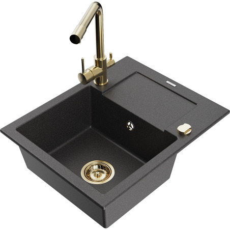 Mexen Enzo Granit-Spullsteen mat enger Schoss an enger Kichekran Duero, schwaarz gesprenkel - 6506-76-671600-50