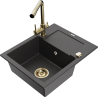 Mexen Enzo fregadero de granito de 1 cubeta con escurridor y grifo de cocina Duero, negro moteado - 6506-76-671600-50