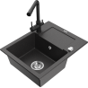 Mexen Enzo fregadero de granito de 1 seno con escurridor y grifo de cocina Duero, negro moteado - 6506-76-671600-70