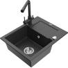 Mexen Enzo fregadero de granito de 1 cubeta con escurridor y grifo de cocina Duero, negro moteado - 6506-76-671600-76