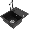 Mexen Enzo granite sink 1-bowl with drainer and Duero kitchen tap, black - 6506-77-671600-00
