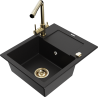Mexen Enzo 1-bowl granite sink with drainer and Duero kitchen tap, black - 6506-77-671600-50