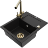 Mexen Enzo fregadero de granito de un seno con escurridor y grifo de cocina Duero, negro - 6506-77-671600-50