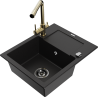 Mexen Enzo évier en granit 1 bac avec égouttoir et robinet de cuisine Duero, noir - 6506-77-671600-50-B