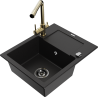 Mexen Enzo Granite Kitchen Sink 1-Bowl with Drainer and Duero Kitchen Tap, Black - 6506-77-671600-50-B