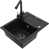 Mexen Enzo 1-bowl granite sink with drainer and Duero kitchen tap, black - 6506-77-671600-70-B