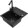 Mexen Enzo granieten spoelbak 1-komers met afdruiprek en keukenmengkraan Duero, zwart - 6506-77-671600-70-B