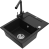 Mexen Enzo fregadero de granito de 1 cubeta con escurridor y grifo de cocina Duero, negro - 6506-77-671600-70