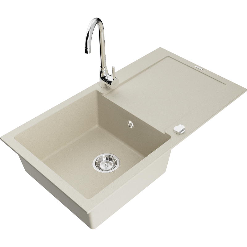 Mexen Leo graniittinen 1-allas tiskiallas valutustasolla ja keittiöhanalla Telma, beige - 6501-69-670200-00