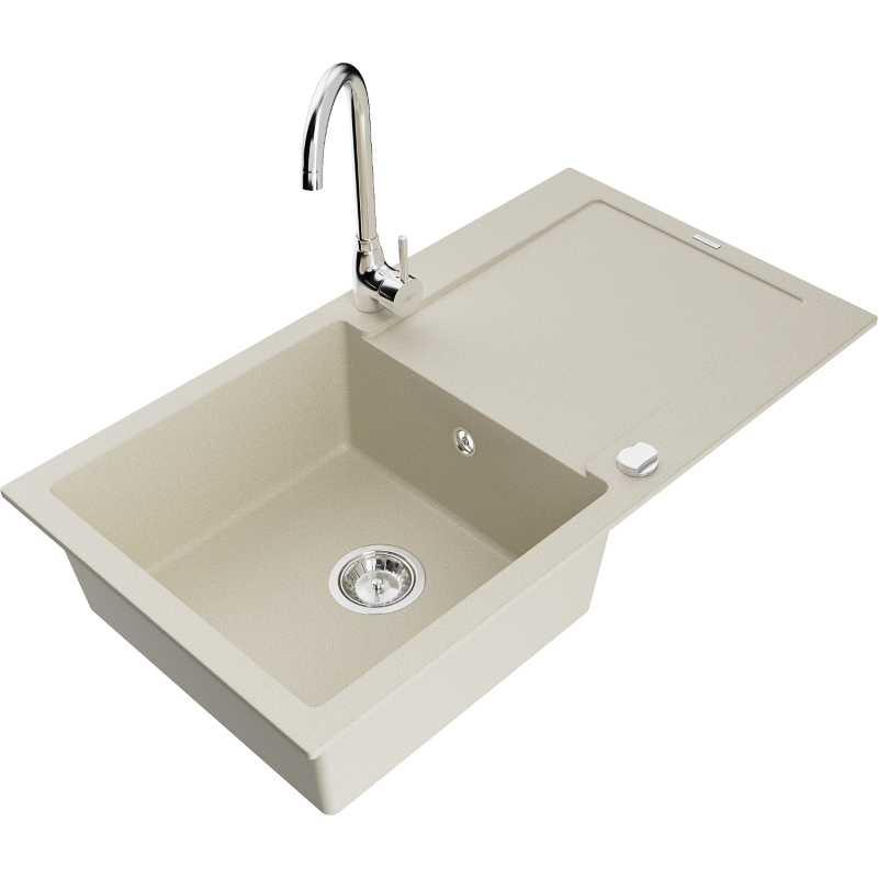 Mexen Leo Granitspüle 1-beckig mit Abtropffläche und Küchenarmatur Telma, beige - 6501-69-670200-00