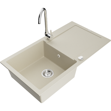 Mexen Leo Granitspüle 1-beckig mit Abtropffläche und Küchenarmatur Telma, beige - 6501-69-670200-00