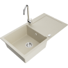 Mexen Leo Granitspüle 1-beckig mit Abtropffläche und Küchenarmatur Telma, beige - 6501-69-670200-00