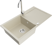 Mexen Leo fregadero de granito de 1 cubeta con escurridor y grifo de cocina Telma, beige - 6501-69-670200-00