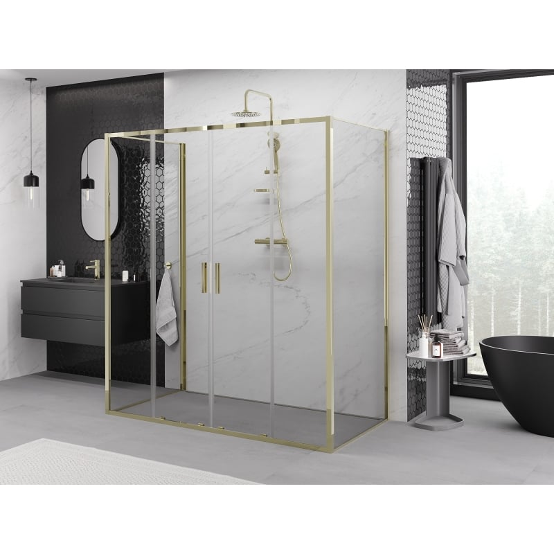 Mexen Exo-S Duo 3S cabina de duche de 3 paredes com portas de correr 170 x 75 cm, transparente, dourada - 8152-170-075-50-00-3S