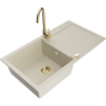 Mexen Leo évier en granit 1 bac avec égouttoir et robinet de cuisine Telma, beige - 6501-69-670200-50