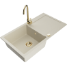 Mexen Leo granite sink 1-bowl with drainer and Telma kitchen faucet, beige - 6501-69-670200-50