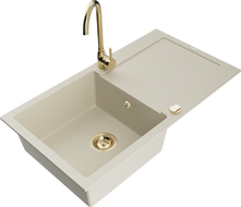 Mexen Leo fregadero de granito de 1 cubeta con escurridor y grifo de cocina Telma, beige - 6501-69-670200-50
