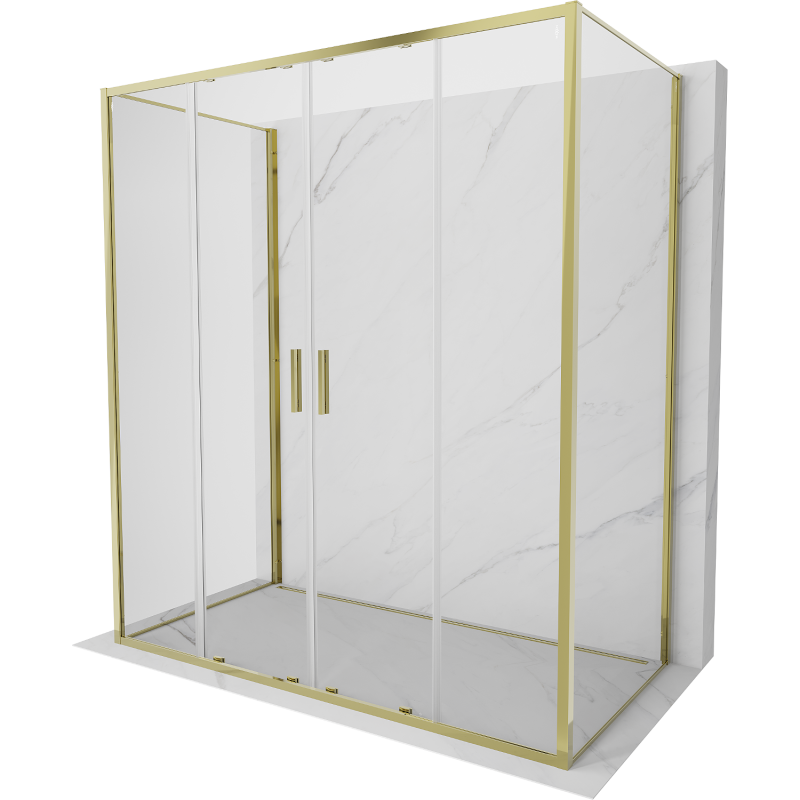 Mexen Exo-3S 3-sienu bīdāma dušas kabīne 200 x 75 cm, caurspīdīgs, zelta - 8152-200-075-50-00-3S