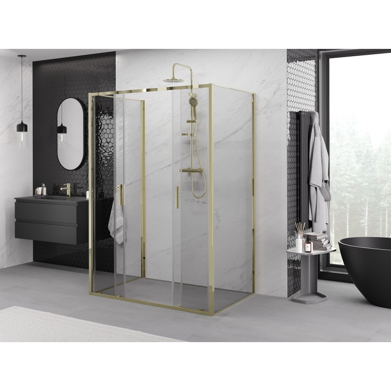 Mexen Exo-3S dušas kabīne ar bīdāmām durvīm, trīs sieniņās, 140 x 80 cm, caurspīdīga, zelta - 8152-140-080-50-00-3S