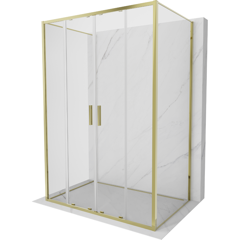 Mexen Exo-3S trīssienu bīdāma dušas kabīne 140 x 85 cm, caurspīdīga, zelta - 8152-140-085-50-00-3S