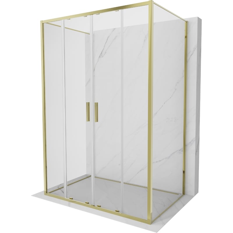 Mexen Exo-S Duo 3S cabina doccia a 3 lati scorrevole 140 x 85 cm, trasparente, oro - 8152-140-085-50-00-3S