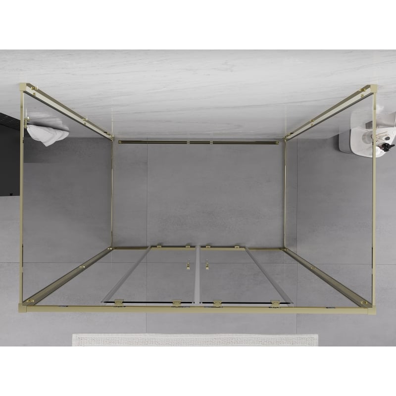 Mexen Exo-S Duo 3S cabina doccia a 3 lati scorrevole 140 x 85 cm, trasparente, oro - 8152-140-085-50-00-3S