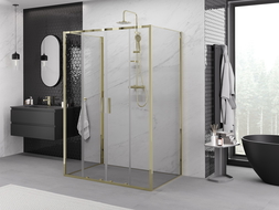 Mexen Exo-3S trīsdaļīgs bīdāms dušas kabīne 130 x 90 cm, caurspīdīga, zelta - 8152-130-090-50-00-3S