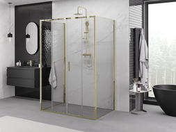 Mexen Exo-3S trīsdaļīga bīdāma dušas kabīne 140 x 90 cm, caurspīdīga, zelta - 8152-140-090-50-00-3S