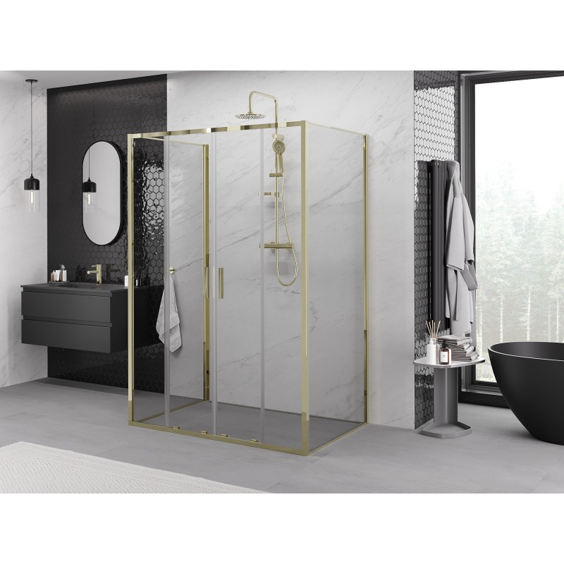 Mexen Exo-3S dušas kabīne 3-sienu bīdāma 160 x 90 cm, caurspīdīga, zelta - 8152-160-090-50-00-3S