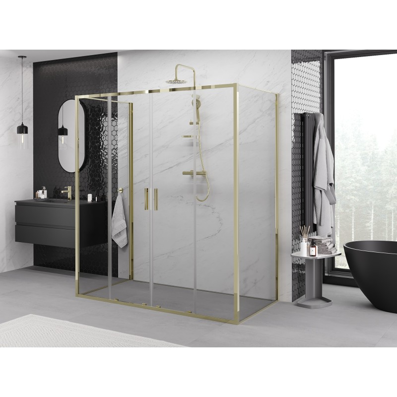 Mexen Exo-3S dušas kabīne 3 sienas, bīdāma 170 x 90 cm, caurspīdīga, zelta - 8152-170-090-50-00-3S