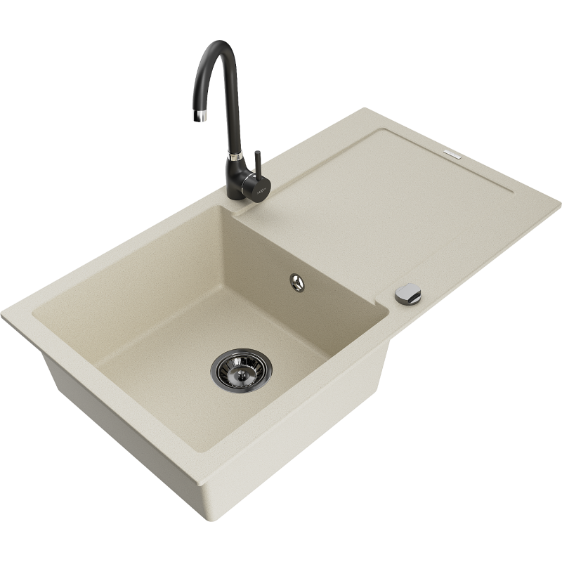 Mexen Leo granitdiskho med 1 fack och avrinning samt kökskran Telma, beige - 6501-69-670200-70