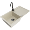 Mexen Leo granite kitchen sink 1-bowl with drainer and kitchen faucet Telma, beige - 6501-69-670200-70