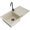 Mexen Leo Granitspüle 1-beckig mit Abtropffläche und Küchenarmatur Telma, beige - 6501-69-670200-70