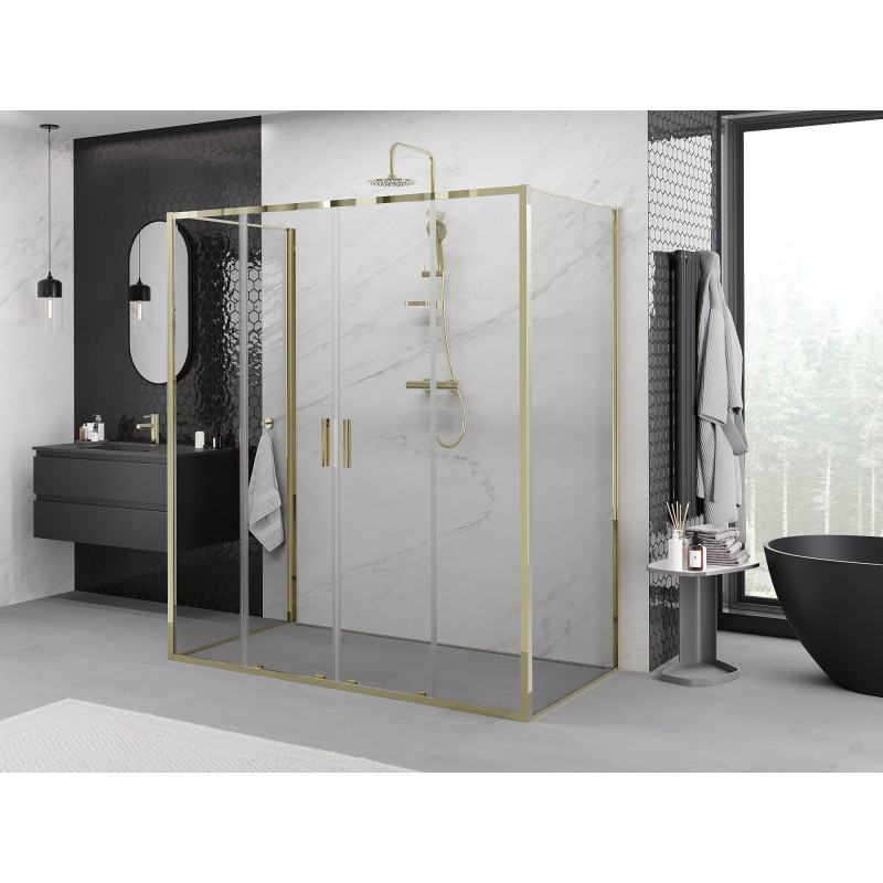 Mexen Exo-S Duo 3S cabina doccia a 3 lati scorrevole 200 x 95 cm, trasparente, dorata - 8152-200-095-50-00-3S