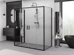 Mexen Exo-S Duo 3S cabina de ducha de 3 paredes corredera 170 x 75 cm, transparente, negra - 8152-170-075-70-00-3S