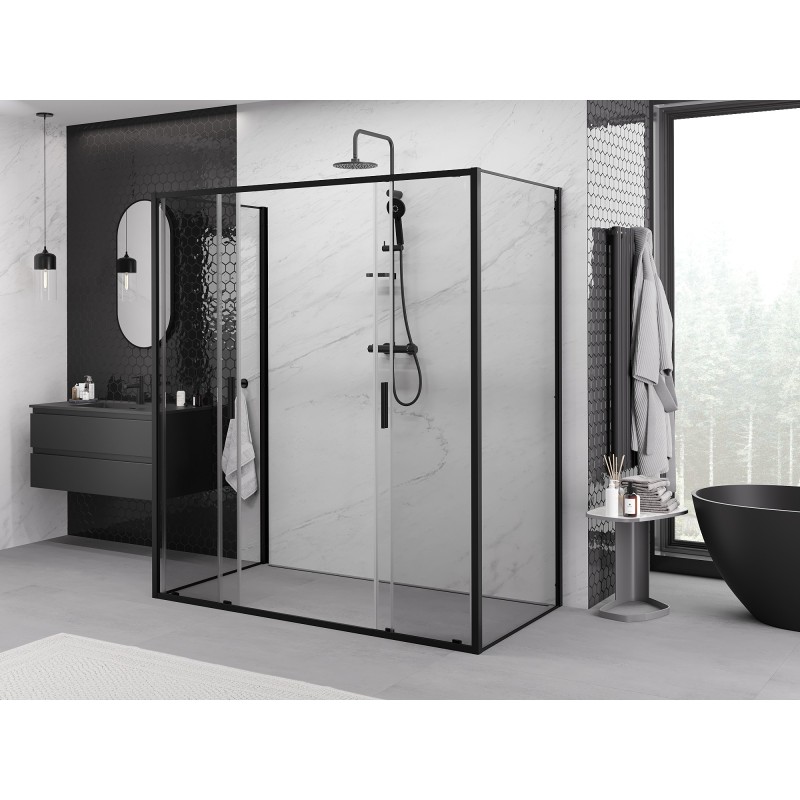 Mexen Exo-3S 3-sienu bīdāmais dušas kabīnes 180 x 75 cm, caurspīdīgs, melns - 8152-180-075-70-00-3S