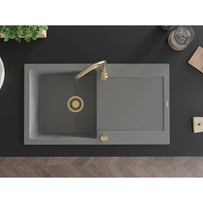 Mexen Leo fregadero de granito de 1 seno con escurridor y grifo de cocina Telma, gris - 6501-71-670200-50