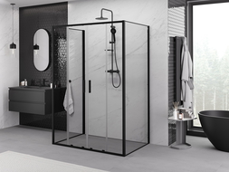Mexen Exo-3S 3-sienu bīdāmā dušas kabīne 160 x 80 cm, caurspīdīga, melna - 8152-160-080-70-00-3S