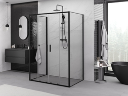 Mexen Exo-S Duo 3S 3-sienu bīdāmā dušas kabīne 160 x 80 cm, caurspīdīga, melna - 8152-160-080-70-00-3S