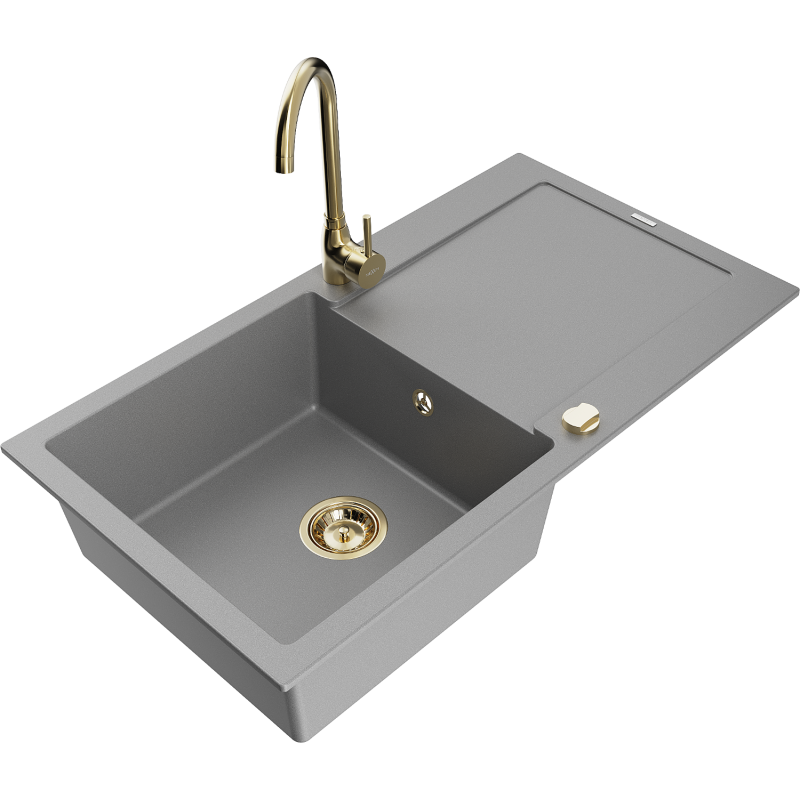 Mexen Leo fregadero de granito de 1 cubeta con escurridor y grifo de cocina Telma, gris - 6501-71-670200-50
