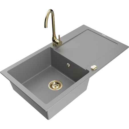 Mexen Leo lavello in granito a 1 vasca con scolapiatti e rubinetto da cucina Telma, grigio - 6501-71-670200-50
