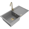 Mexen Leo fregadero de granito de 1 cubeta con escurridor y grifo de cocina Telma, gris - 6501-71-670200-50