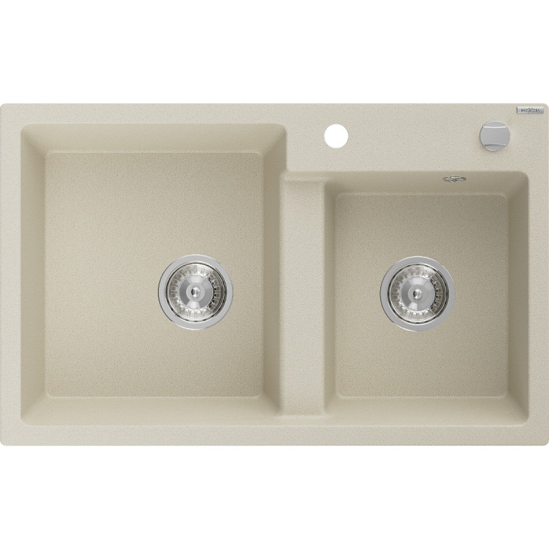 Mexen Tomas fregadero de granito de 2 cámaras 800 x 500 mm, beige, sifón cromado - 6516802000-69